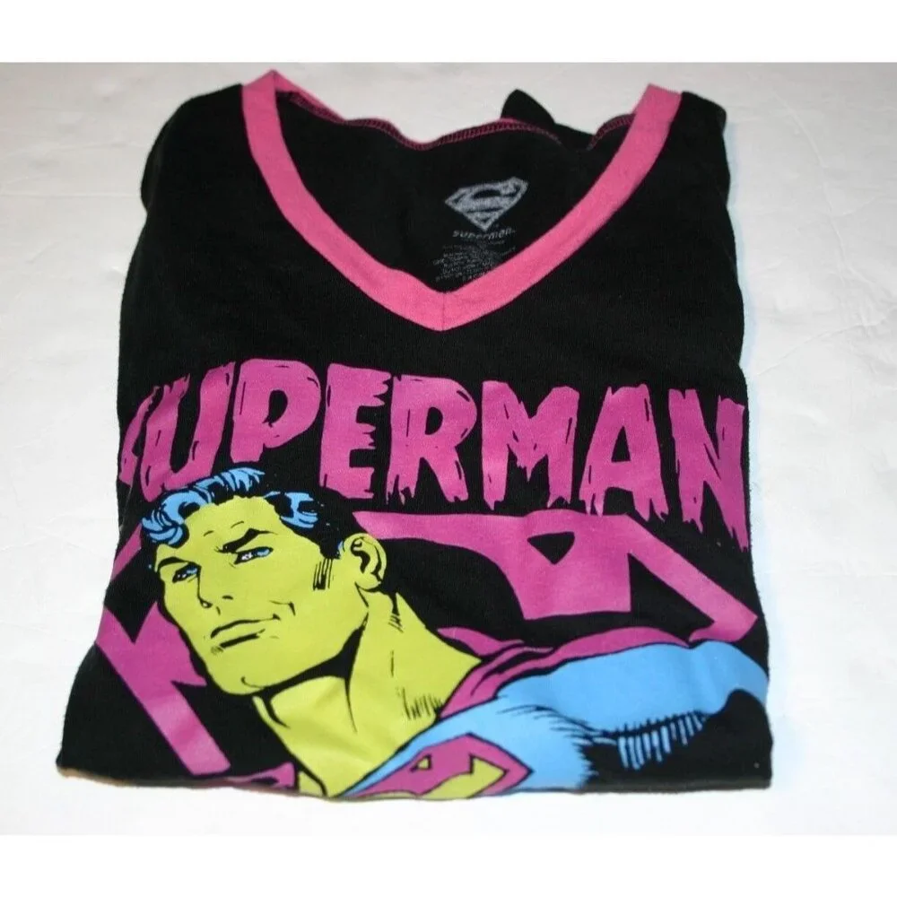 DC Comics Superman shirt black pink girls youth medium - Picture 5 of 6